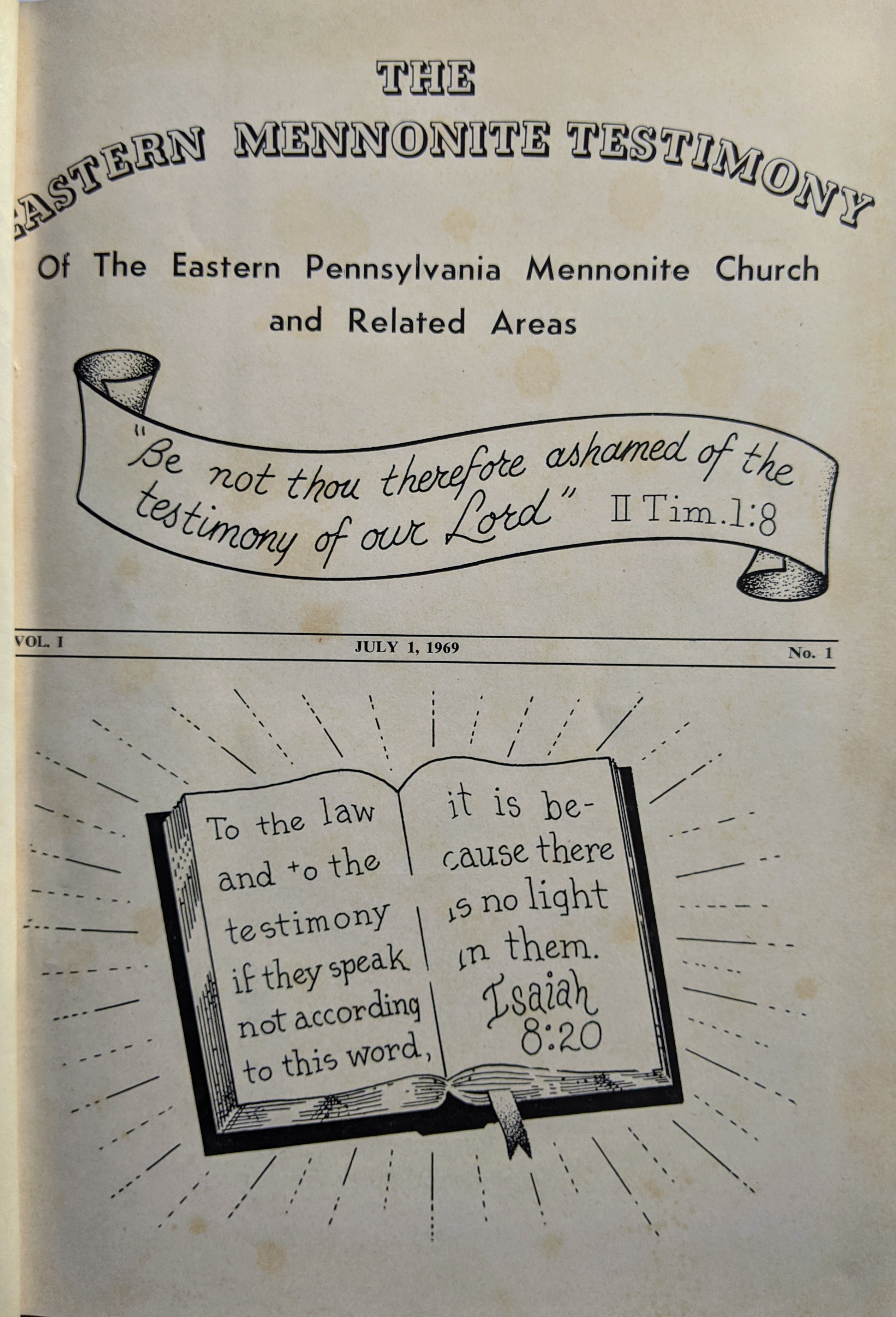 Aaron's design for the EPMC Testimony, copy of first edition.