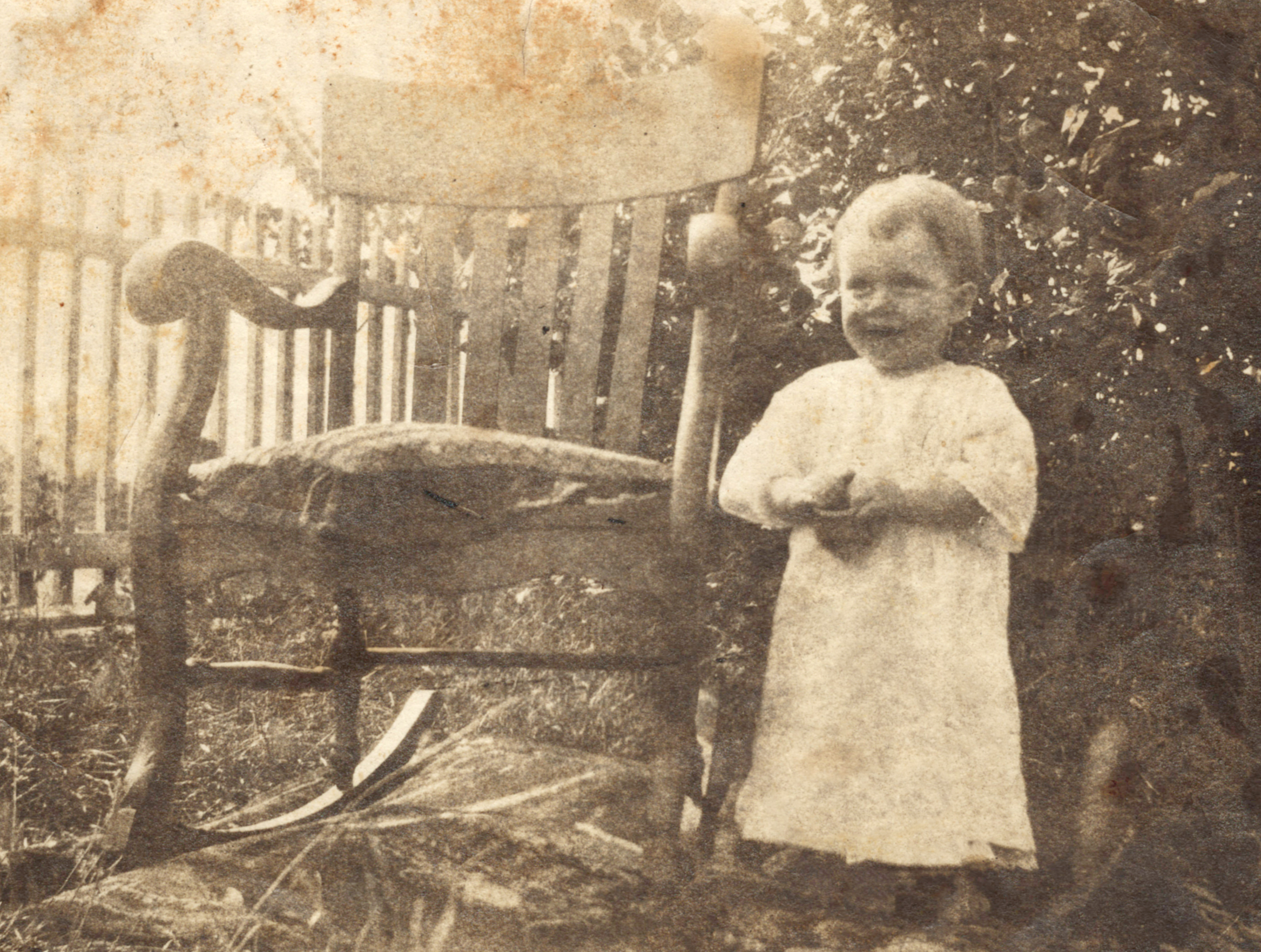 Marjorie with a family rocking chair